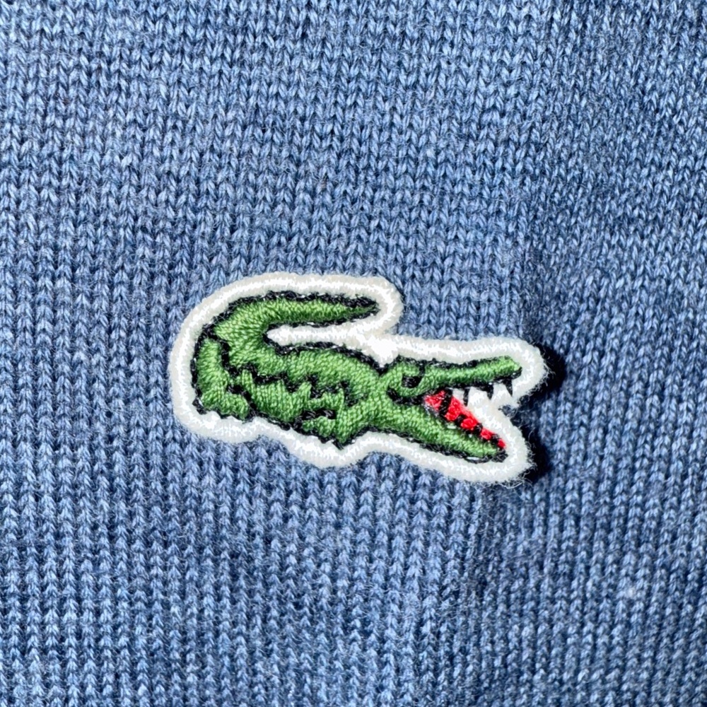 Lacoste Mens 100% Cotton V-Neck Blue Logo Pullover Long Sleeve Sweater Medium 4